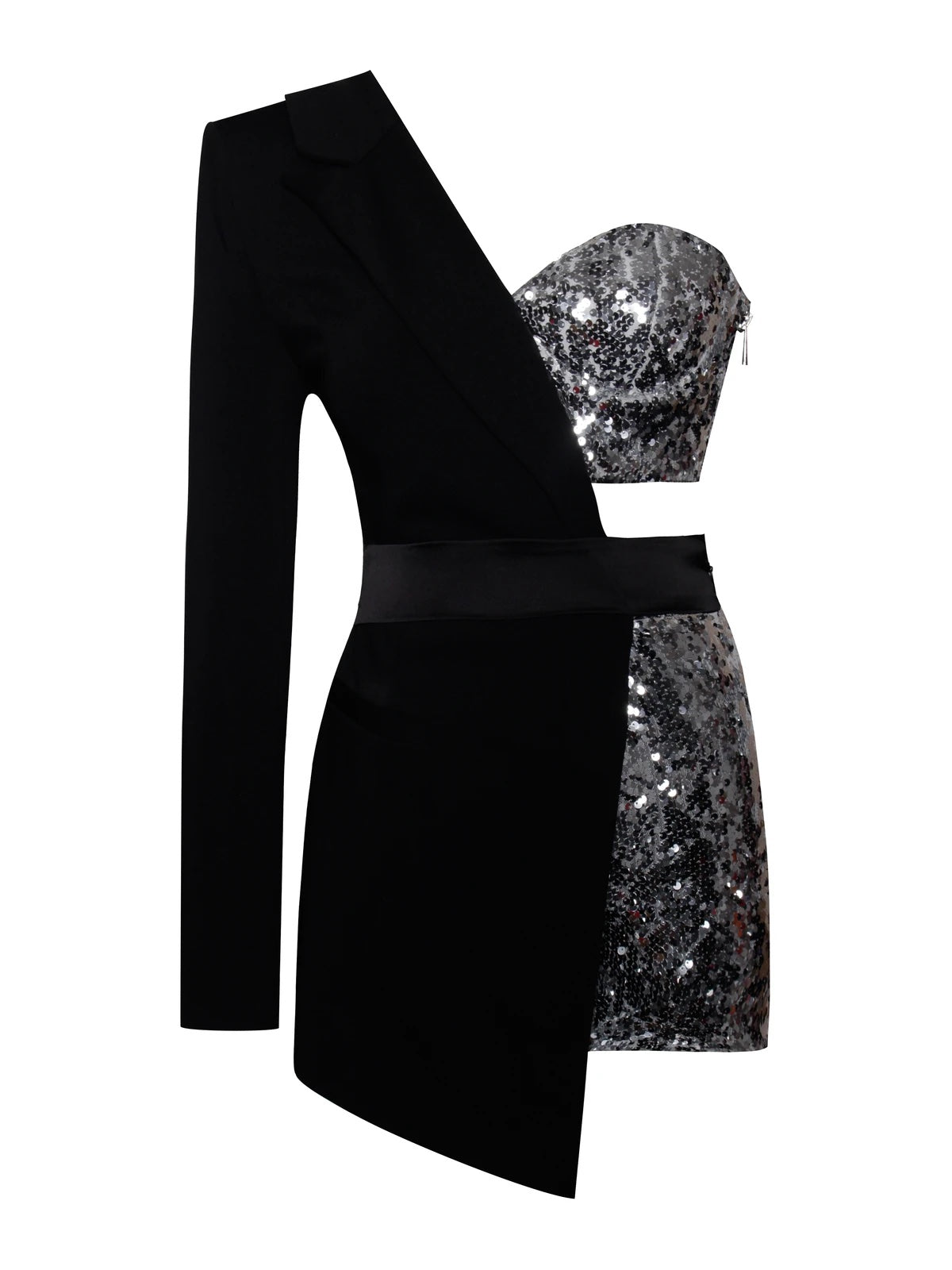 EMI Sequin Black One Sleeve Blazer Romper