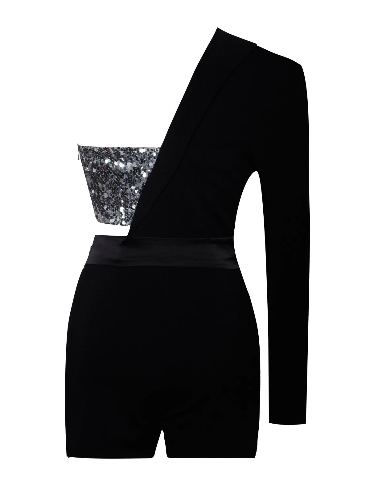 EMI Sequin Black One Sleeve Blazer Romper
