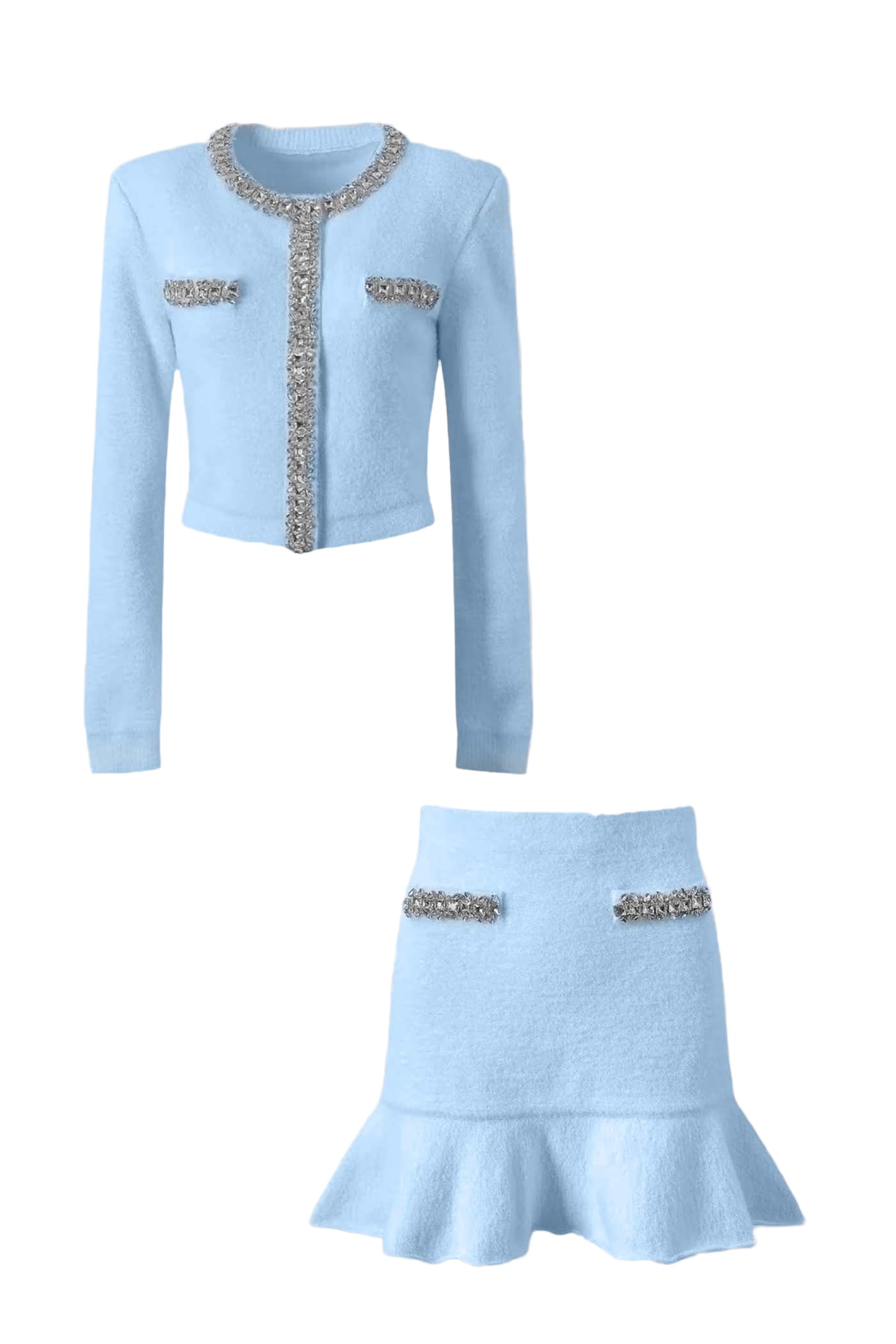 EMILIA SOFT LONG SLEEVES WITH SPARKLING EMBELLISHMENTS MINI BODYCON SET BLUE