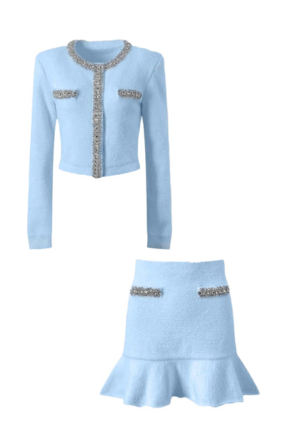 EMILIA SOFT LONG SLEEVES WITH SPARKLING EMBELLISHMENTS MINI BODYCON SET BLUE