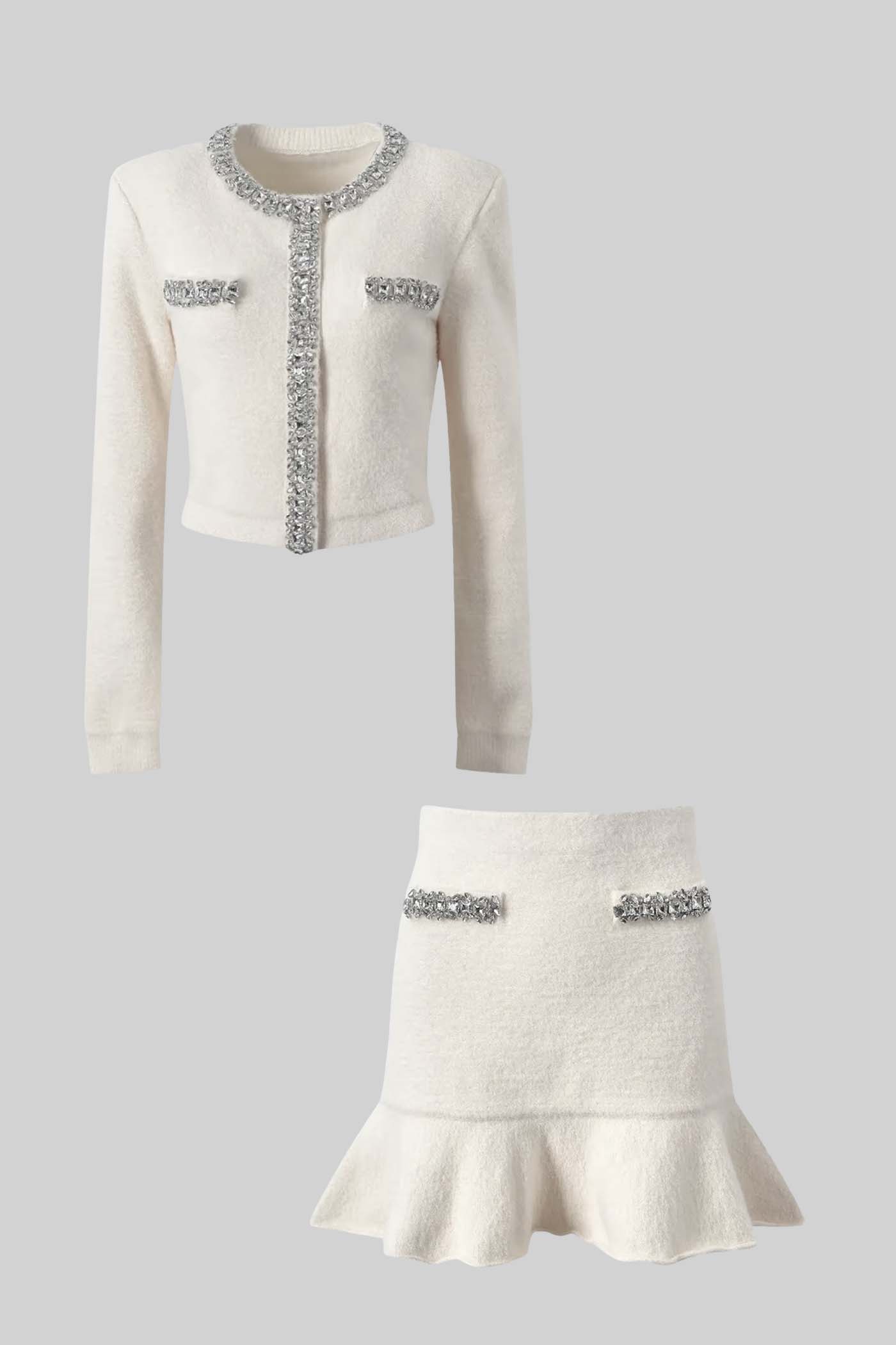 EMILIA SOFT LONG SLEEVES WITH SPARKLING EMBELLISHMENTS MINI BODYCON SET NUDE