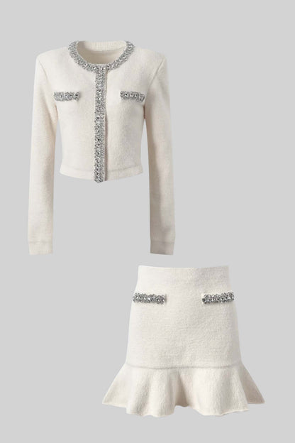 EMILIA SOFT LONG SLEEVES WITH SPARKLING EMBELLISHMENTS MINI BODYCON SET NUDE