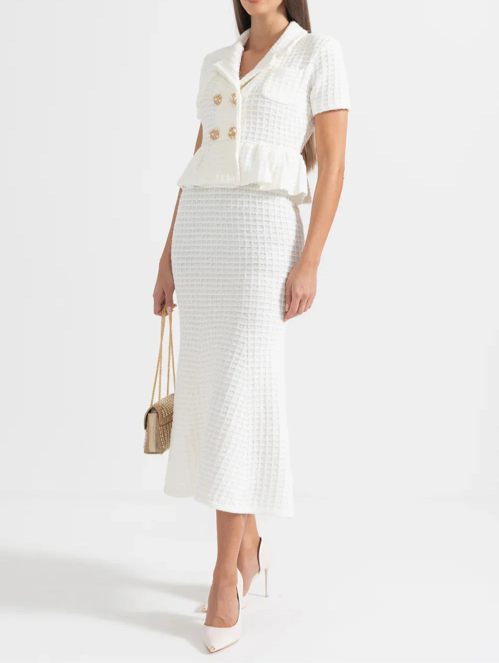ERLEA KNITTED MIDI DRESS WITH GOLD BUTTONS BODYCON DRESS