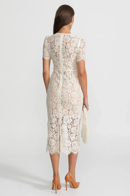 ESLEM EMBELLISHED LACE WITH BOW DETAILING MINI BODYCON DRESS