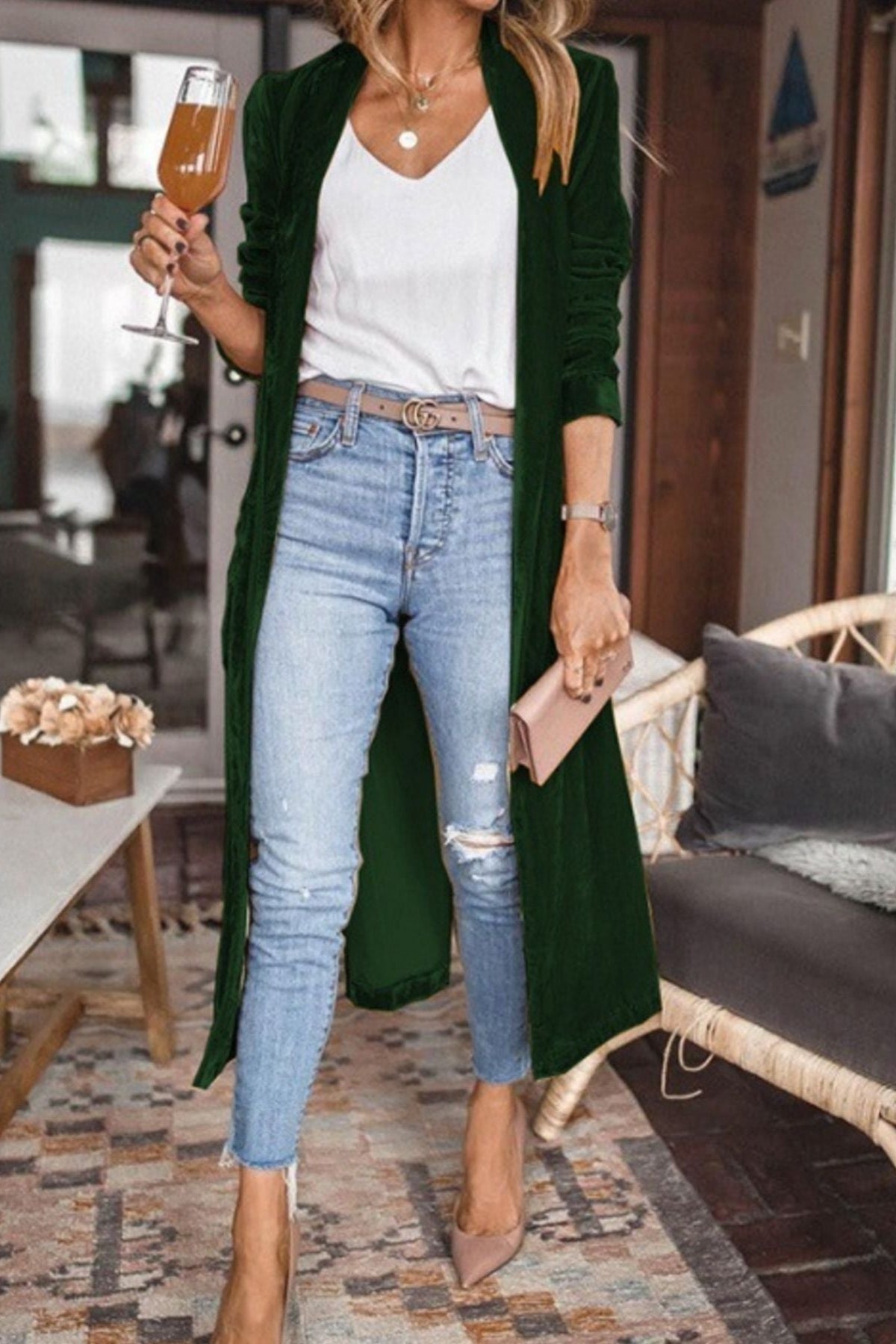 Open Front Long Sleeve Longline Cardigan