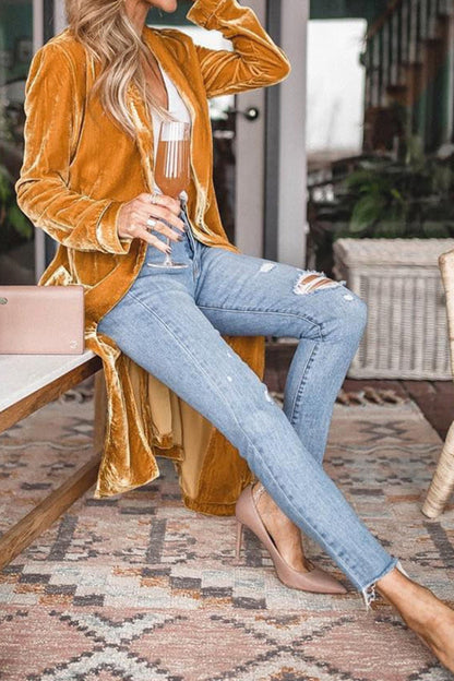 Open Front Long Sleeve Longline Cardigan