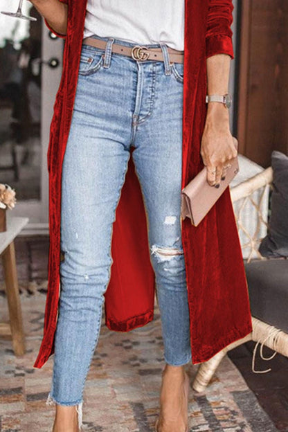 Open Front Long Sleeve Longline Cardigan