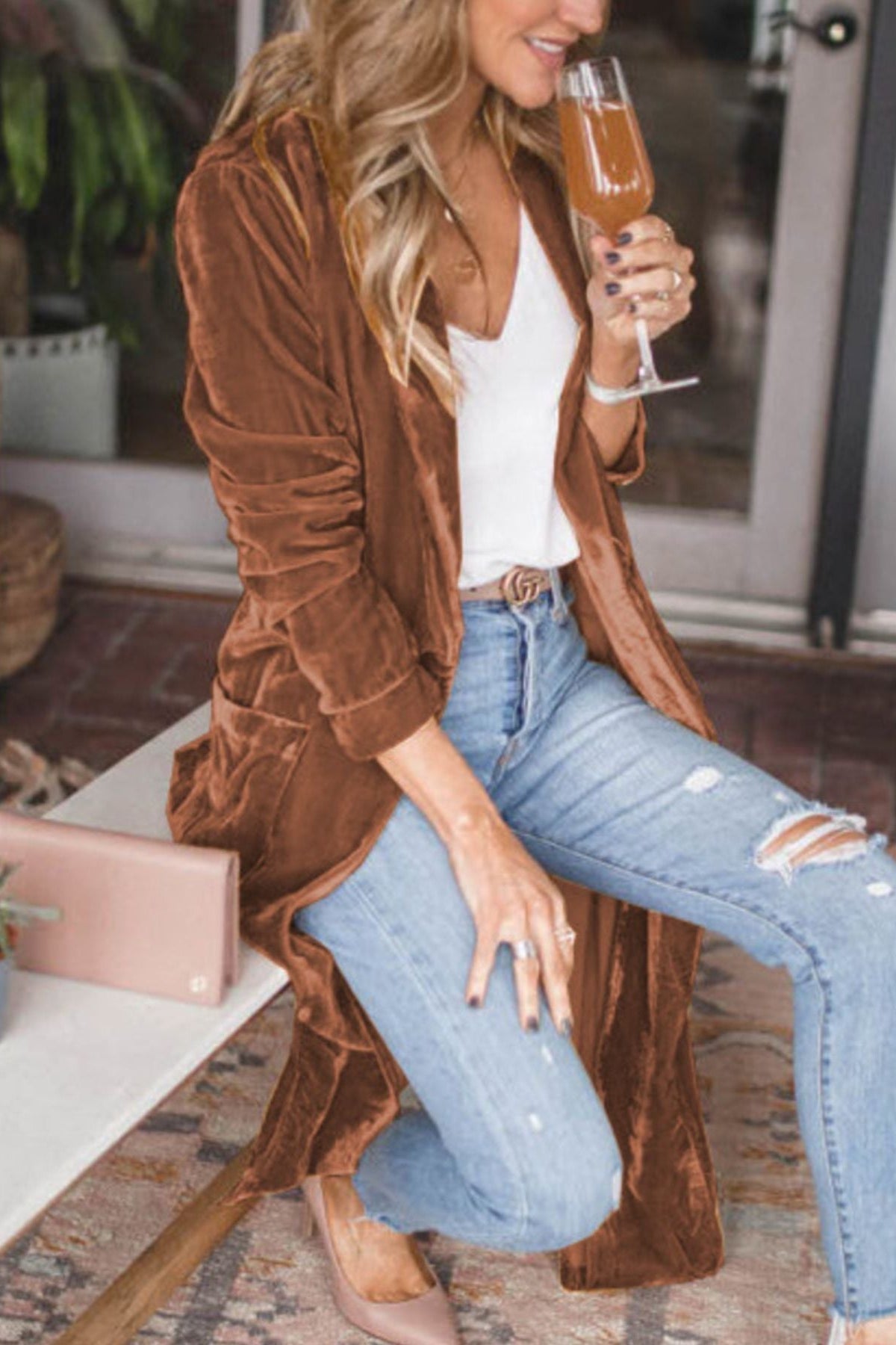 Open Front Long Sleeve Longline Cardigan