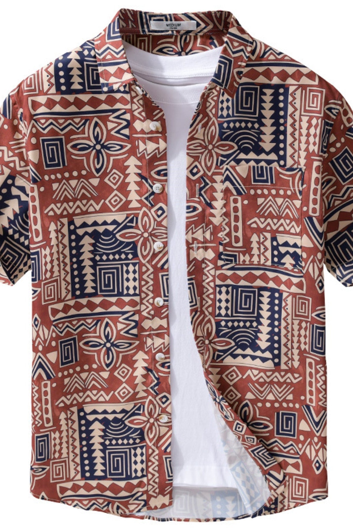 Mosaic Print Button Up Short Sleeve Shirt