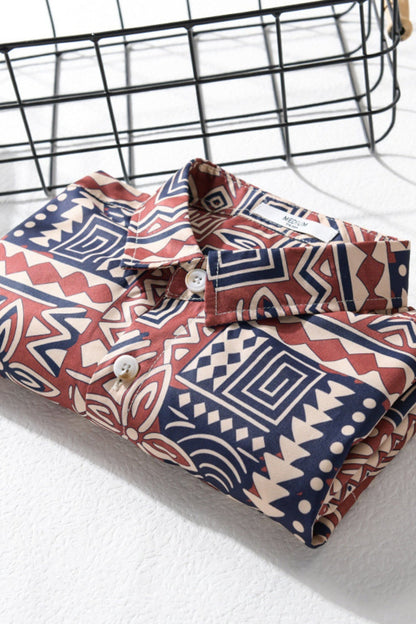 Mosaic Print Button Up Short Sleeve Shirt