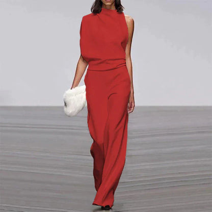 Vivienne | Women's Sleeveless Wide Leg Jumpsuit Mock Neck Formal
