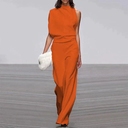 Vivienne | Women's Sleeveless Wide Leg Jumpsuit Mock Neck Formal