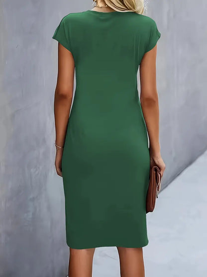 Maya | Women's Ruched Midi Dress Short Sleeve Bodycon Work Dress