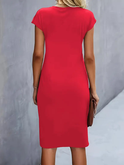 Maya | Women's Ruched Midi Dress Short Sleeve Bodycon Work Dress