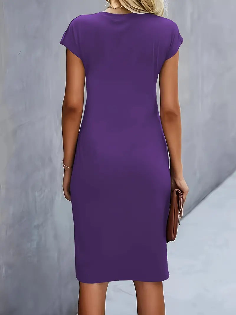 Maya | Women's Ruched Midi Dress Short Sleeve Bodycon Work Dress