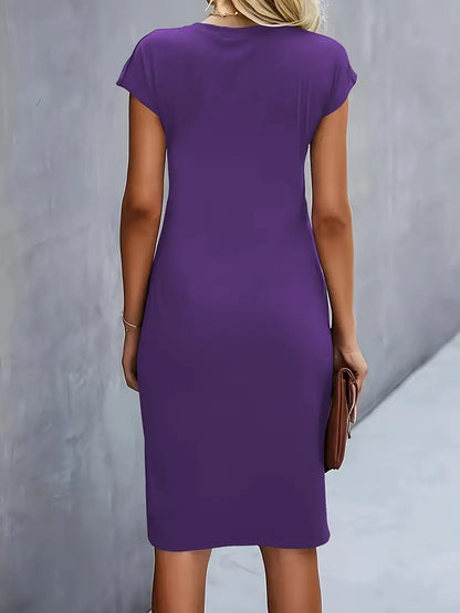 Maya | Women's Ruched Midi Dress Short Sleeve Bodycon Work Dress
