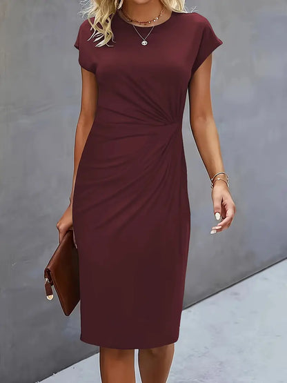Maya | Women's Ruched Midi Dress Short Sleeve Bodycon Work Dress