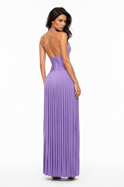 VERONICA Violet Temptation Fringe Bandage Gown – Purple Halter Maxi Dress