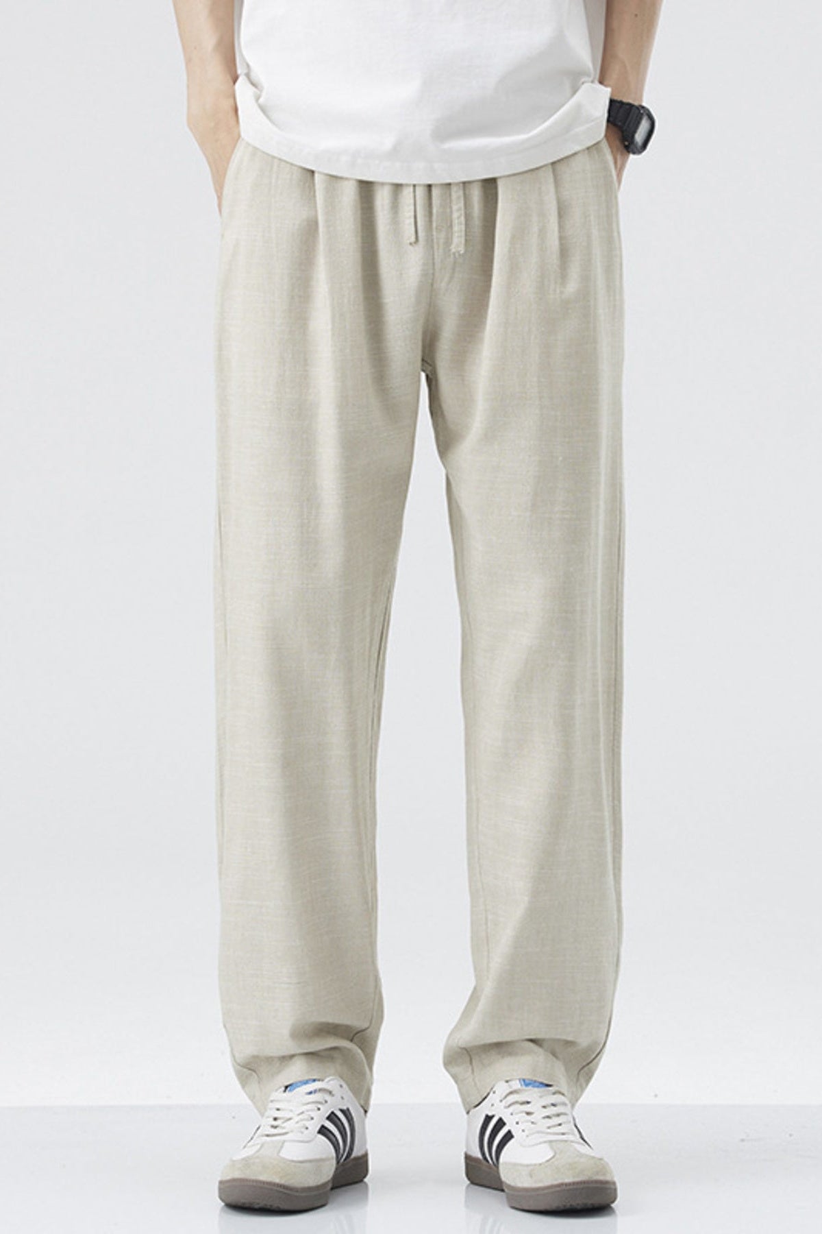 Relaxed Linen Blend Drawstring Casual Pants