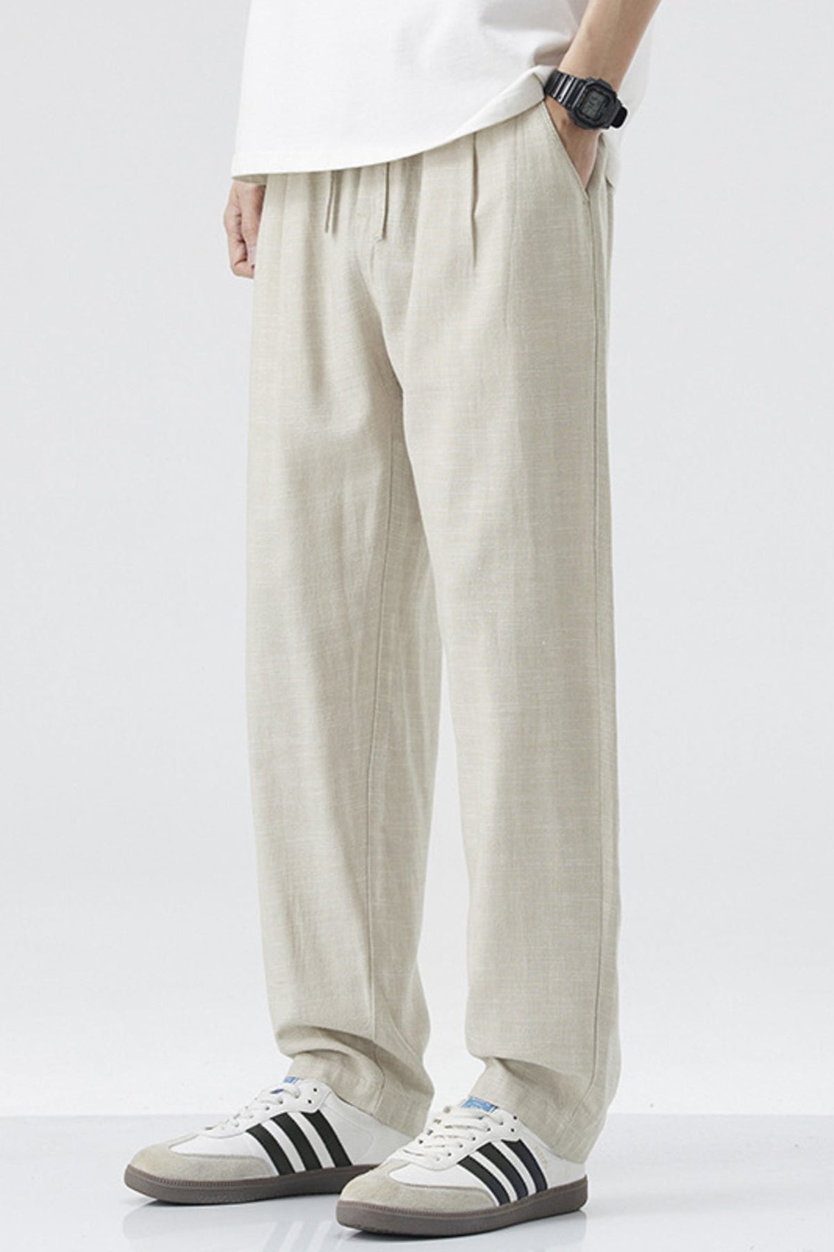 Relaxed Linen Blend Drawstring Casual Pants