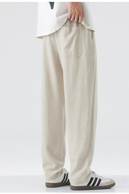 Relaxed Linen Blend Drawstring Casual Pants