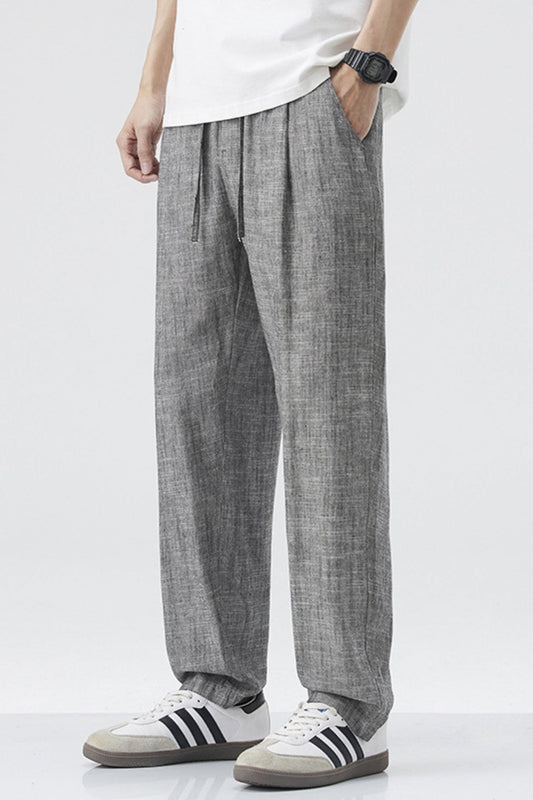 Relaxed Linen Blend Drawstring Casual Pants
