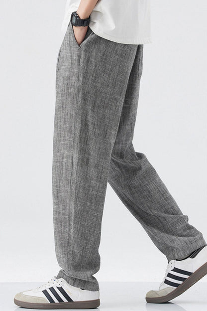 Relaxed Linen Blend Drawstring Casual Pants