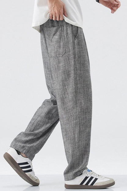 Relaxed Linen Blend Drawstring Casual Pants