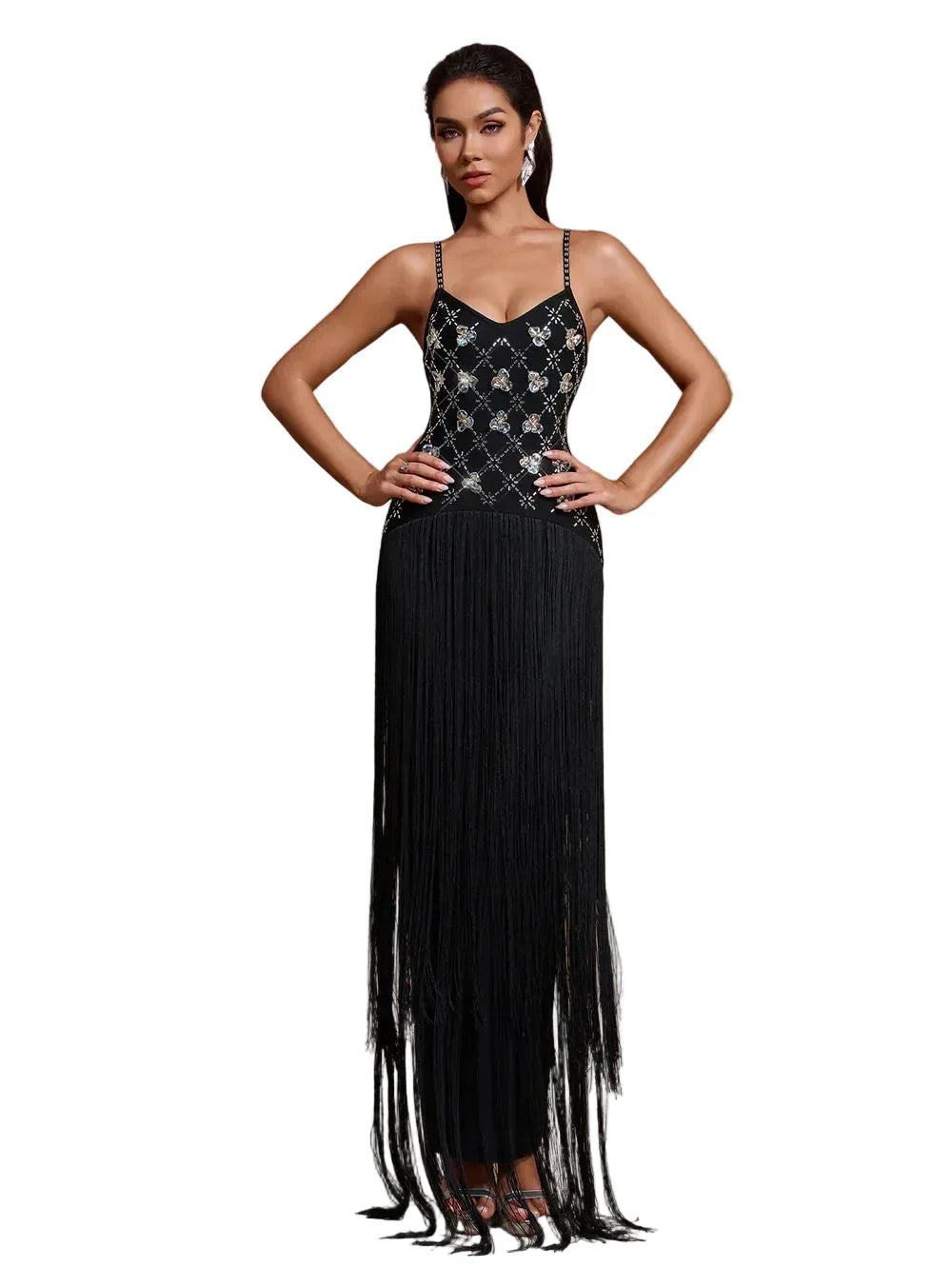 GALA Beaded Fringe Maxi Dress