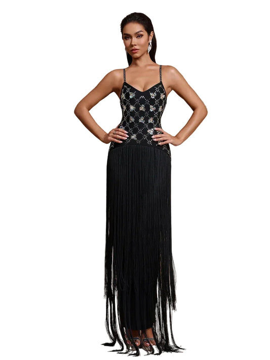 GALA Beaded Fringe Maxi Dress