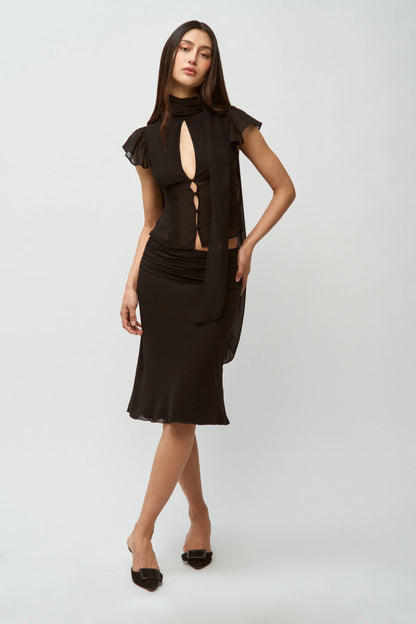 Women Summer Set | Chiffon Top | Chiffon Skirt | Midi Skirt | Short Top | Waist Cinching