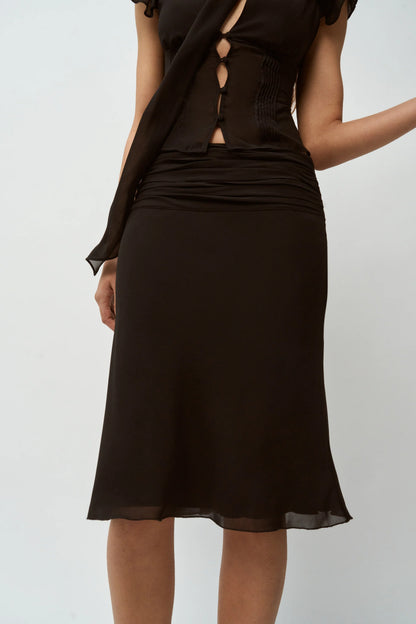 Women Summer Set | Chiffon Top | Chiffon Skirt | Midi Skirt | Short Top | Waist Cinching