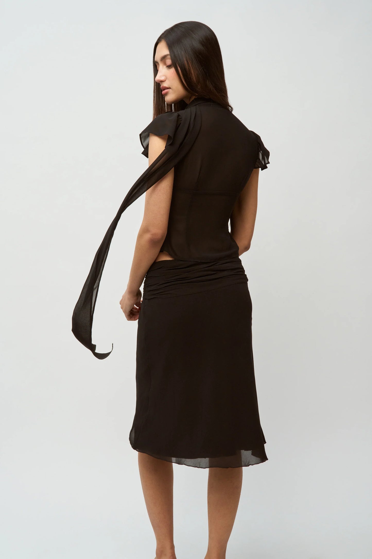 Women Summer Set | Chiffon Top | Chiffon Skirt | Midi Skirt | Short Top | Waist Cinching