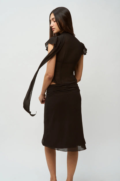 Women Summer Set | Chiffon Top | Chiffon Skirt | Midi Skirt | Short Top | Waist Cinching