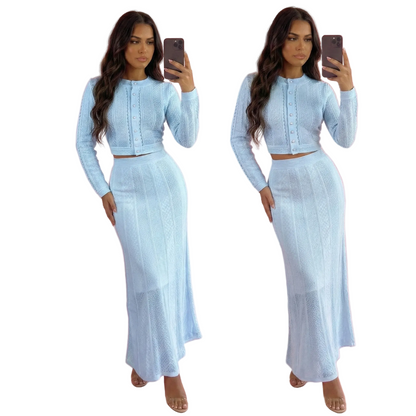 ALID Knit Sweater and Maxi Skit Set BLUE