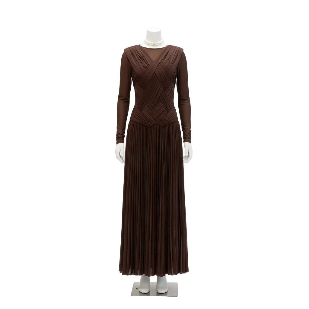 PINKAPPLE DRESSES CHICAGO Brown Draped Long-Sleeve Maxi Dress