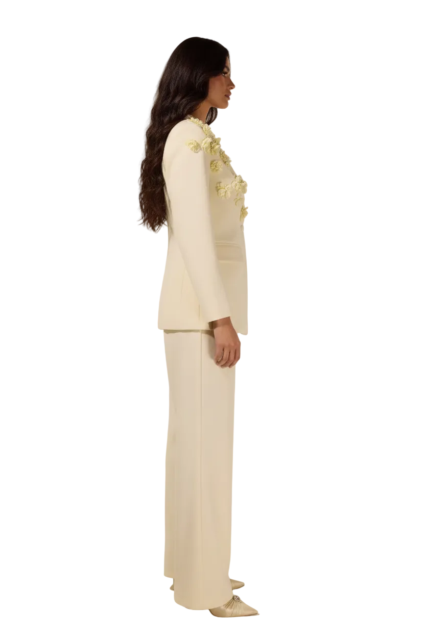 DORA Jacket & Wide-Leg Pants Set with Floral Appliqué