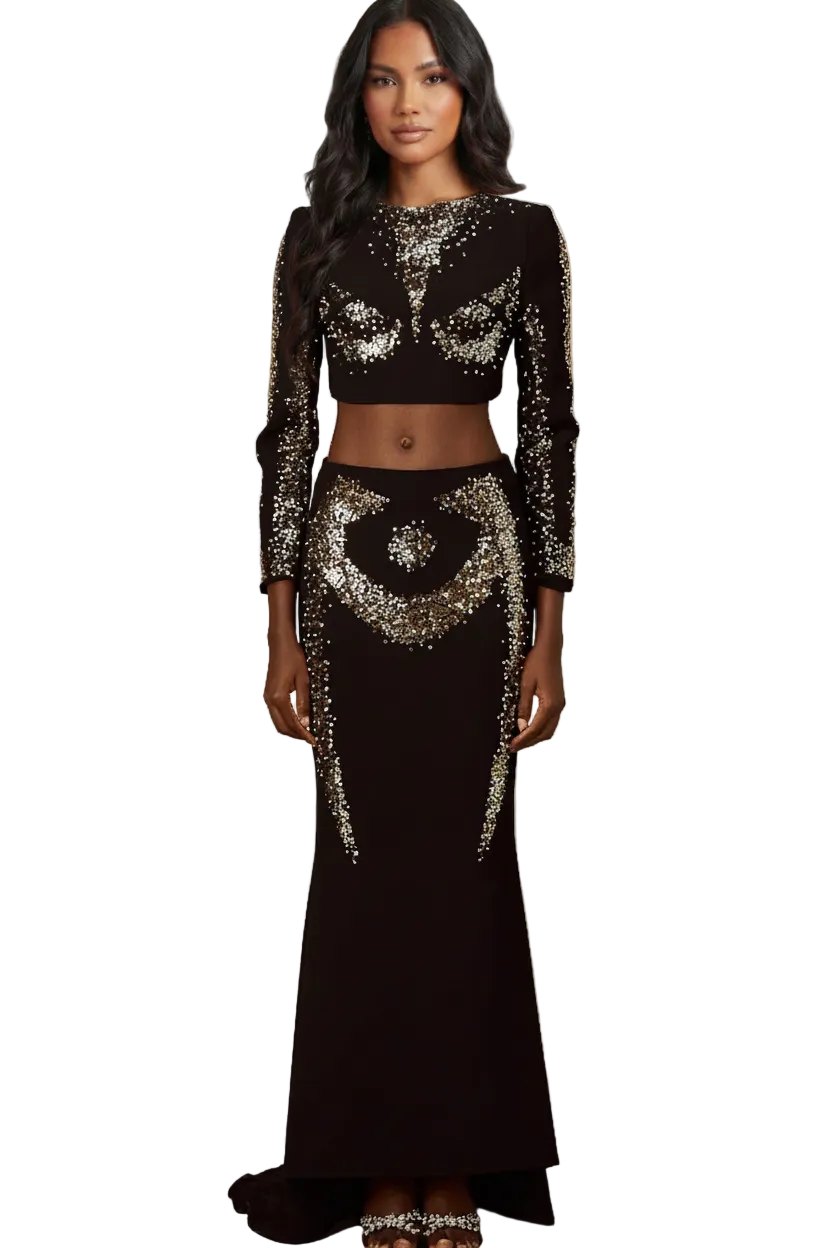 FRAN Long Sleeve Sequins Bodycon Set