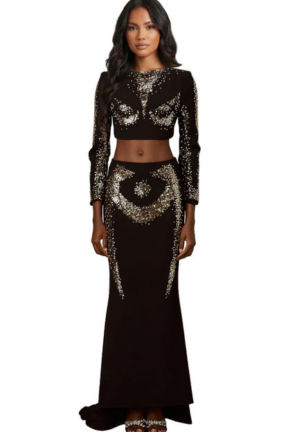 FRAN Long Sleeve Sequins Bodycon Set