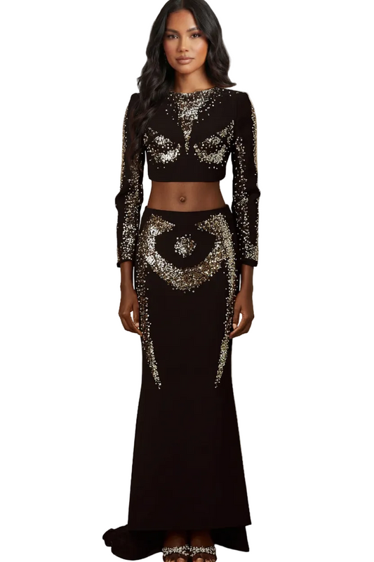 FRAN Long Sleeve Sequins Bodycon Set