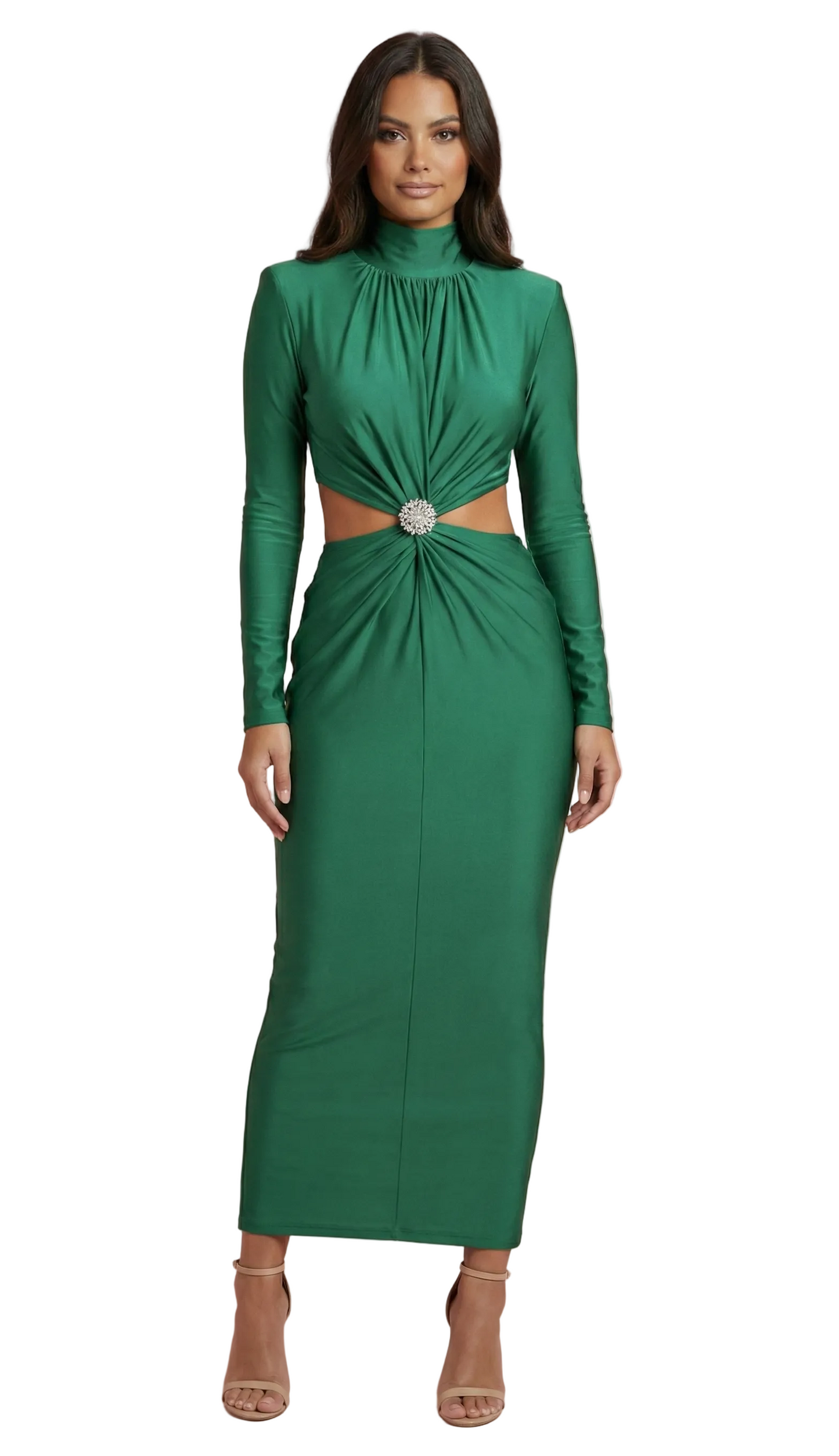LOAN Green Cut-Out Maxi Dress with Crystal Detail