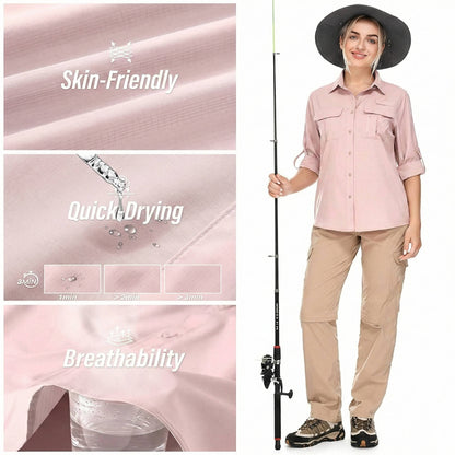 Trek | Women's UPF 50 Long Sleeve Hiking Shirt Roll-Up Safari Shirt