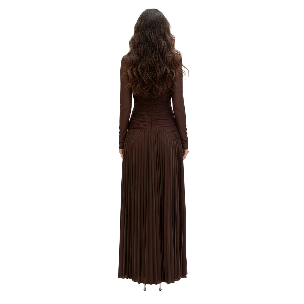 PINKAPPLE DRESSES CHICAGO Brown Draped Long-Sleeve Maxi Dress