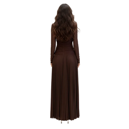 PINKAPPLE DRESSES CHICAGO Brown Draped Long-Sleeve Maxi Dress
