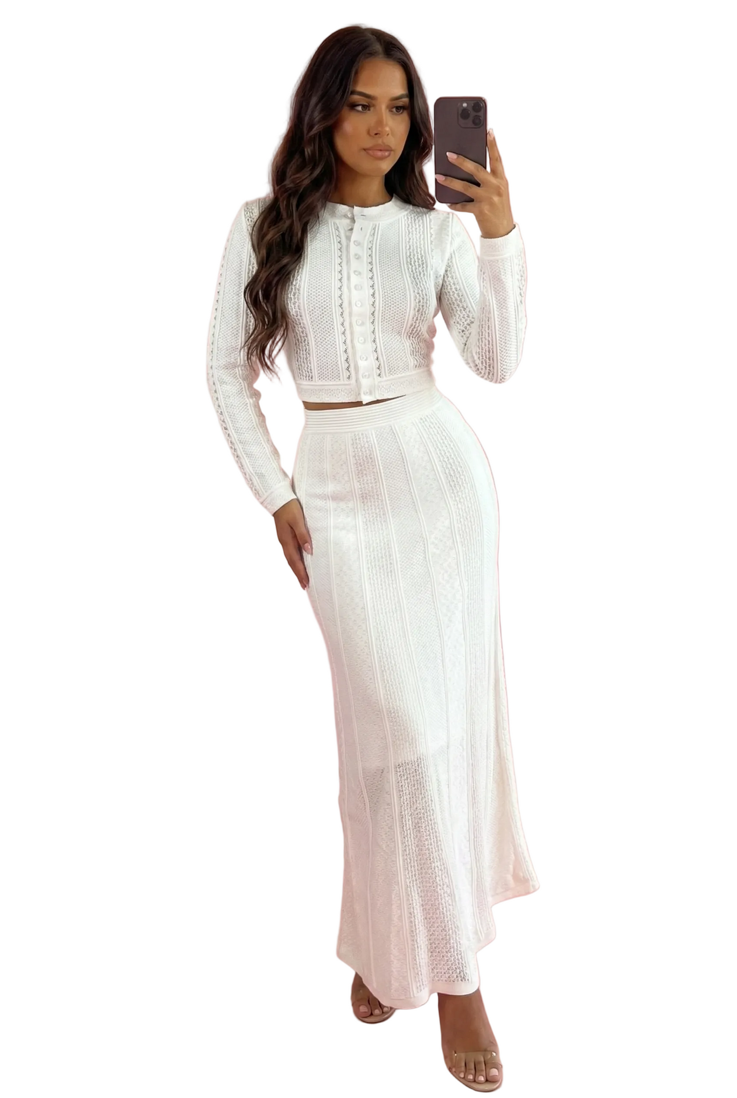 ALID Knit Sweater and Maxi Skit Set WHITE