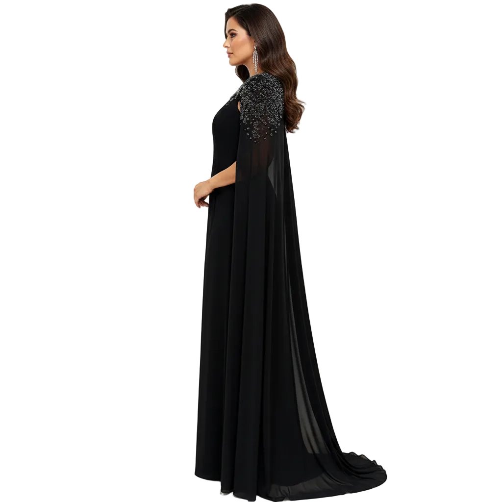 PINKAPPLE DRESSES INEZ Luxury Black Embellished Shoulder Maxi Dress