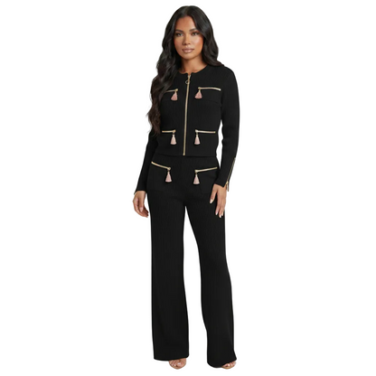 BELLY Knit Two Pieces Bodycon Set BLACK