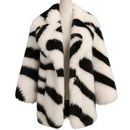 Women Zebra Print Faux Fur Coat | Oversized Fluffy Striped Jacket