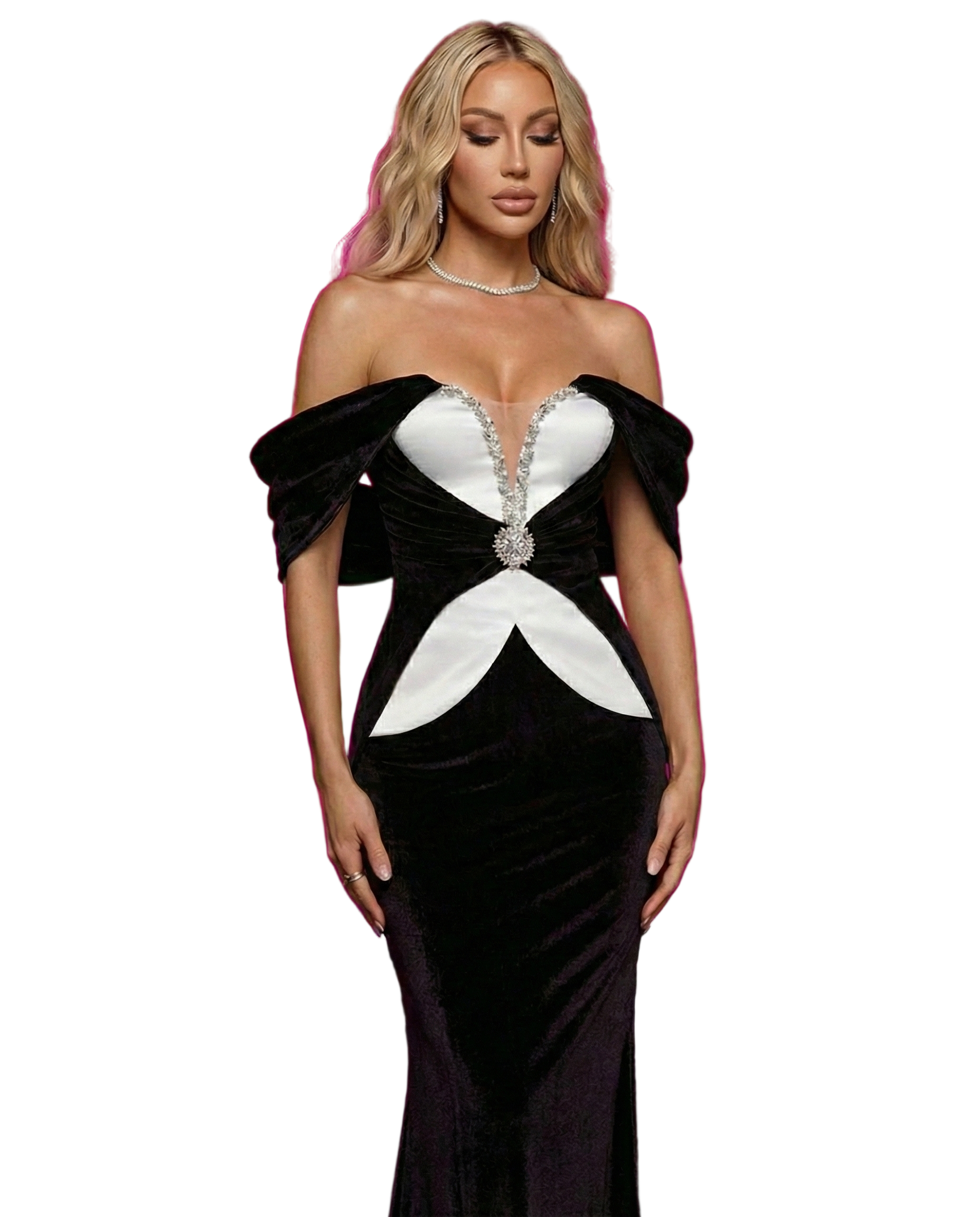 IVANE Off-Shoulder Velvet Evening Gown