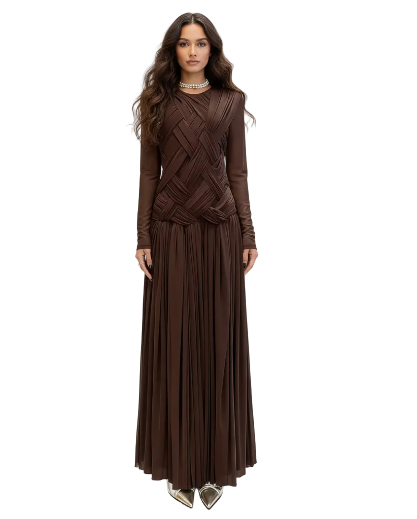 PINKAPPLE DRESSES CHICAGO Brown Draped Long-Sleeve Maxi Dress